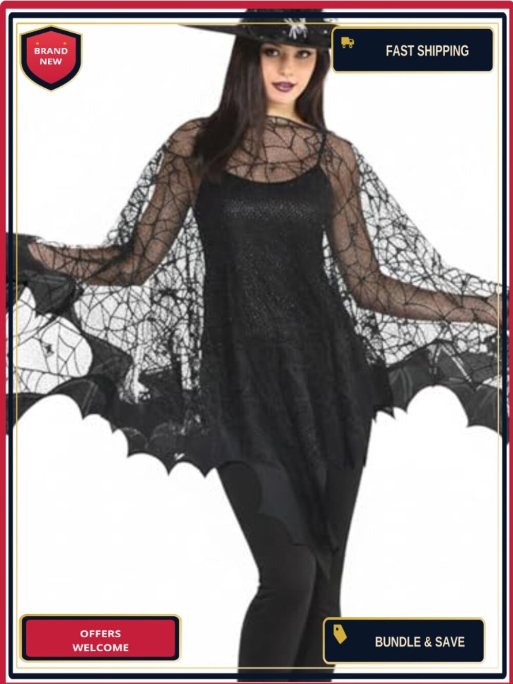 Spider Web Bat Poncho Halloween Costume Womens